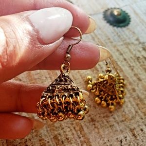 Vintage boho oxidized gold bell earrings